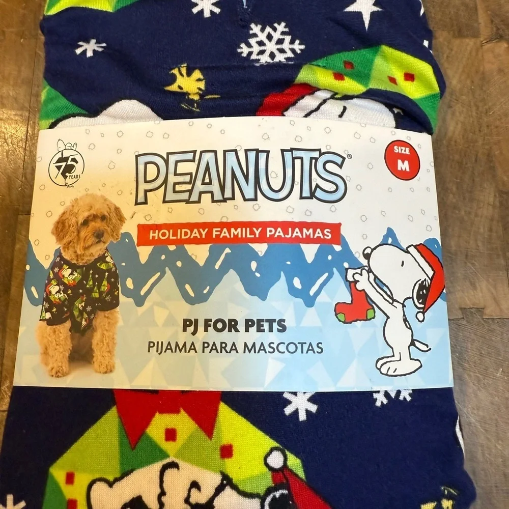Peanuts Snoopy Blue Holiday Pet Pajamas Holiday Family Pajamas for Dogs Sz M